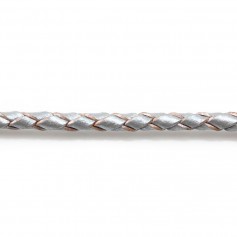 Cordon cuir tressé gris métallisé 3.0mm x 50cm