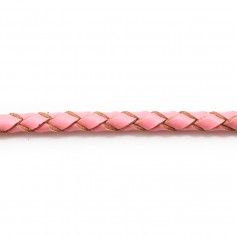 Cordon cuir tressé Rose 3.0mm x 50cm