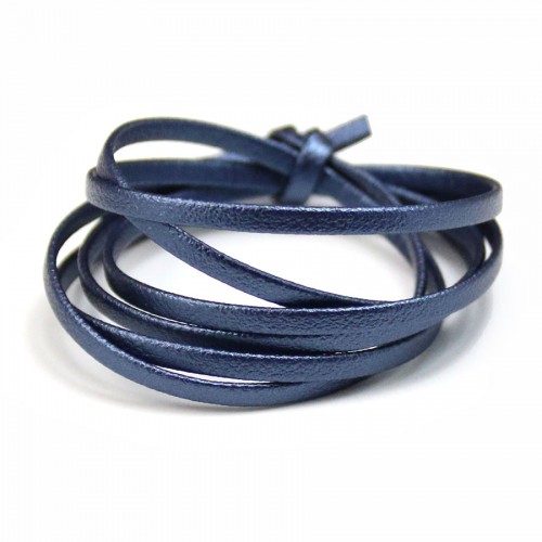 Cuir synthétique, de forme plate, de couleur bleu irisé, 3mm x 90cm