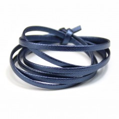 Cuir synthétique, de forme plate, de couleur bleu irisé, 3mm x 90cm
