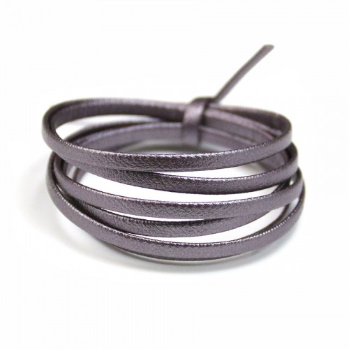 Cuir synthétique, de forme plate, de couleur prune irisé, 3mm x 90cm