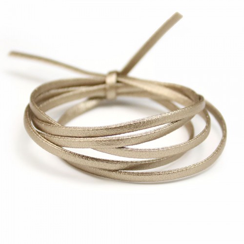 Synthetic leather, in flat shape, in champagne color, 3mm x 90cm