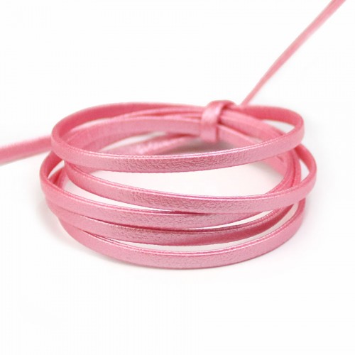 Synthetic leather, in flat shape, in light pink color, 3mm x 90cm