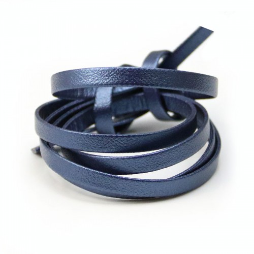 Cuir synthétique, de forme plate, de couleur bleu irisé, 5mm x 90cm