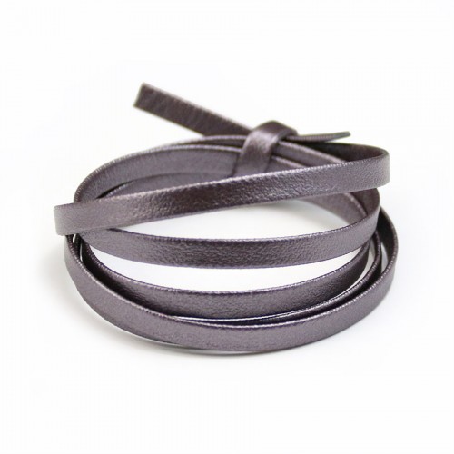Synthetic leather, in flat shape, in iridescent plum color, 5mm x 90cm