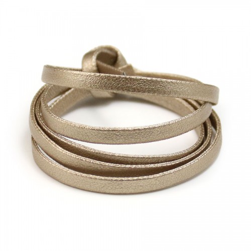 Synthetic leather, in flat shape, in champagne color, 5mm x 90cm