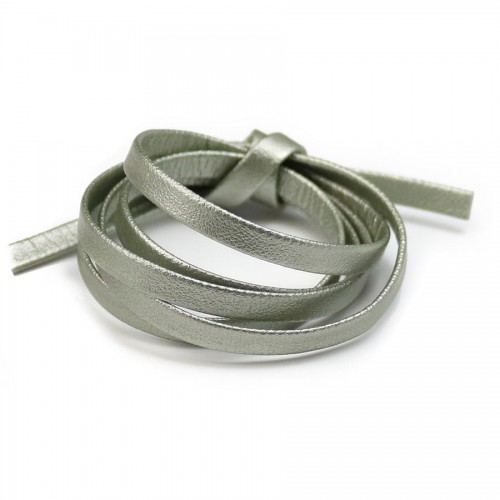 Cuir synthétique, de forme plate, de couleur gris-vert, 5mm x 90cm