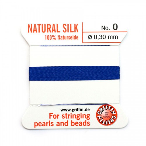 Silk bead cord 0.3mm with  needle attached dark bleu x 2m