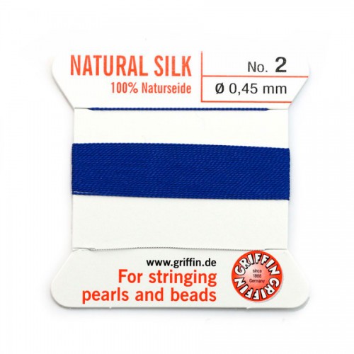 Silk bead cord 0.45mm with needle attached dark bleu x 2m