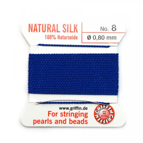 Silk bead cord 0.8mm with needle attached dark bleu x 2m