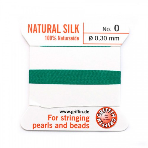Silk bead cord 0.3mm with needle attached green x 2m