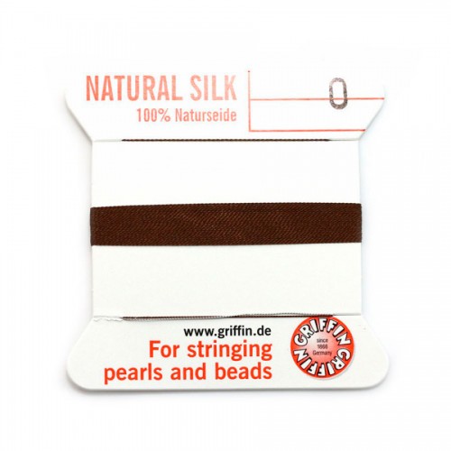 Silk bead cord 0.3mm with  needle attached brown x 2m