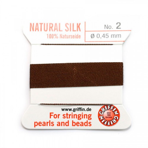 Fil de soie 0.45mm attaché à une aiguille brun x 2m