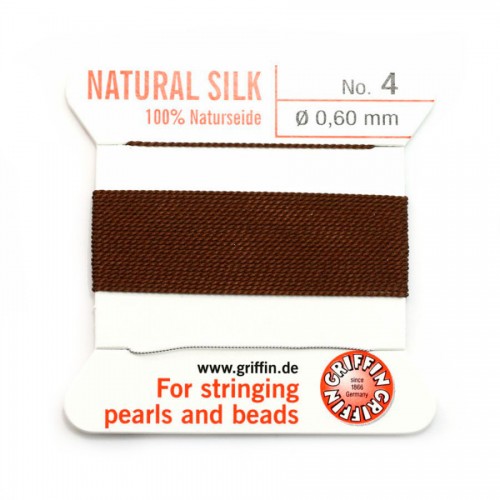 Silk bead cord 0.6mm with needle attached brown x 2m