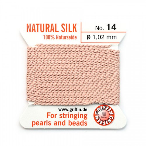 Silk bead cord 0.8mm with needle attached pale pink x 2m