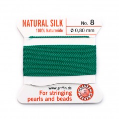 Fil de soie 0.8mm attaché à une aiguille vert x 2m