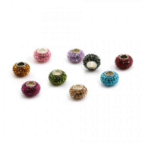 Round faceted glass set in golden metal 12.5mm x 1pc