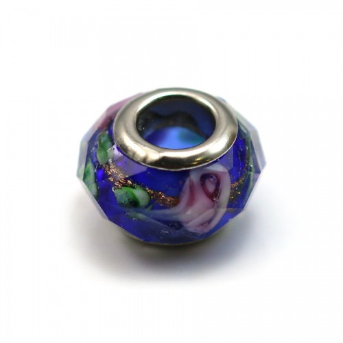 Pandora verre bleu&blanc 13.9mm x1pc