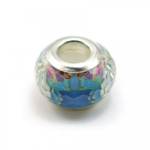 Pandora verre bleu azur & dorée 14mm x 1pc