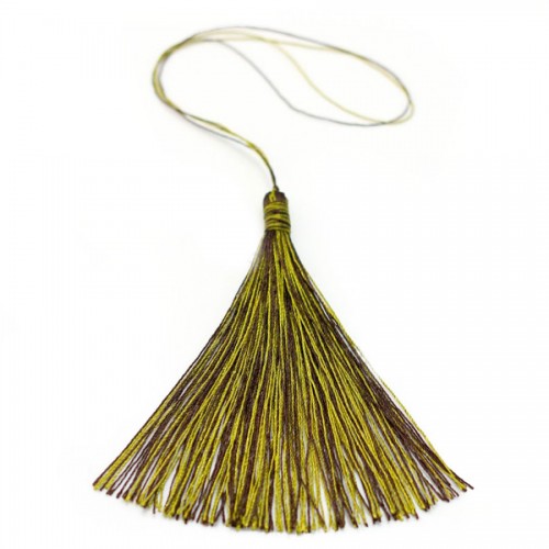 Imitation silk bicolore pompon (brown & golden) 40mm x 1pc