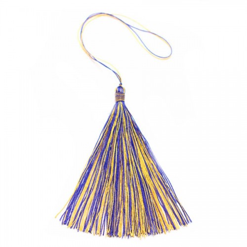 Imitation silk bicolore pompon 40mm(blue&yellow) x 1pc