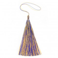 Pompon imitation soie bicolore(bleu&jaune) 120mm x 1pc