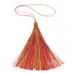 Pompon imitation soie bicolore (bordeaux & doré) 40mm x 1pc