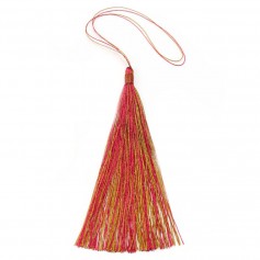 Pompon imitation soie bicolore (bordeaux & doré) 80mm x 1pc