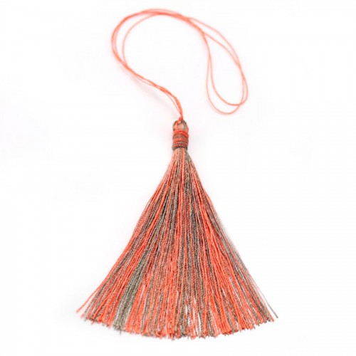 Pompon imitation soie bicolore (kaki & orange) 40mm x 1pc