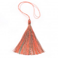 Pompon imitation soie bicolore (kaki & orange) 40mm x 1pc