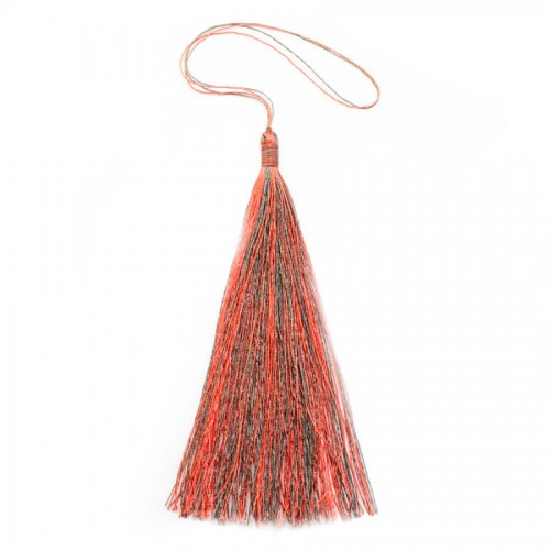 Pompon imitation soie bicolore (kaki & orange) 80mm x 1pc