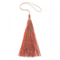 Pompon imitation soie bicolore (kaki & orange) 80mm x 1pc