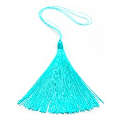 Pompon imitation soie turquoise 40mm x 1pc