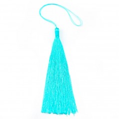 Pompon imitation soie turquoise 80mm x 1pc