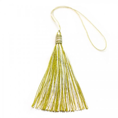 Imitation silk bicolore(cream & green) pompon 40mm x 1pc