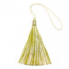 Pompon imitation soie bicolore (crème & vert) 40mm x 1pc