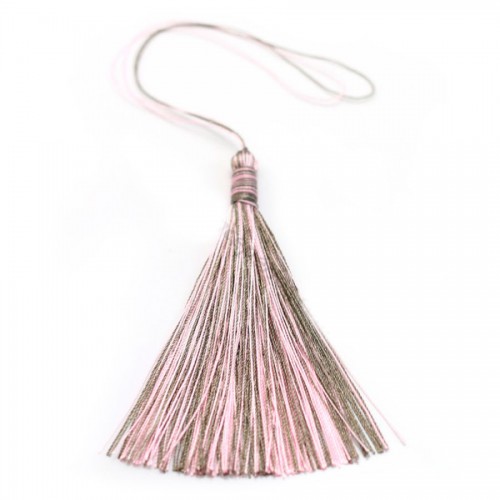 Pompon imitation soie bicolore (kaki & rose) 40mm x 1pc