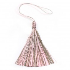 Pompon imitation soie bicolore (kaki & rose) 40mm x 1pc