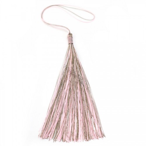 Imitation silk bicolore pompon(khaki & pink) 80mm x 1pc