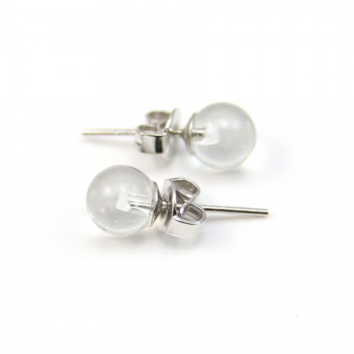 Boucle d'oreille cristal de roche 6mm, en argent 925 x 2pcs