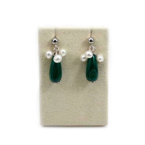 Boucles d’oreille en gold filled,malachite  & perles de culture d'eau douce x 2pcs