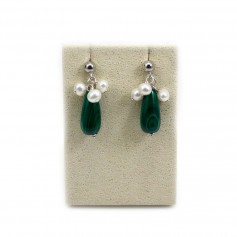 Boucles d’oreilles en gold filled,malachite  & perles de culture d'eau douce x 2pcs