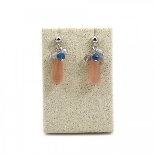 Boucles d’oreilles en gold filled,pierre de soleil & perles de culture d'eau douce x 2pcs