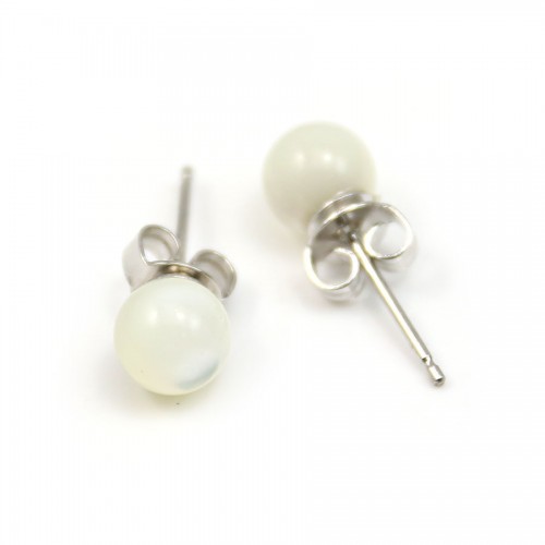 Boucle d'oreille en argent 925 et perles de nacre de 6mm x 2pcs