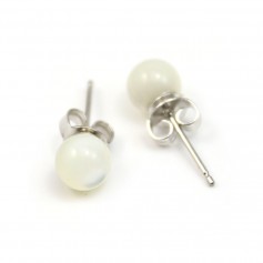 Boucle d'oreille en argent 925 et perles de nacre de 6mm x 2pcs