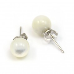 Boucles d'oreilles en argent 925 et perles de nacre de 8mm x 2pcs