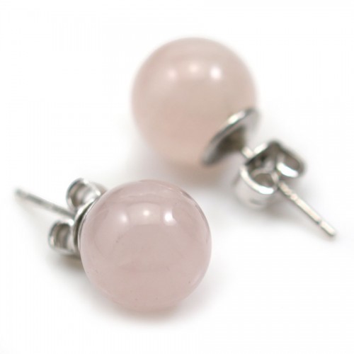 Rose quartz earring, in size of 10mm, 925 silver x 2pcs
