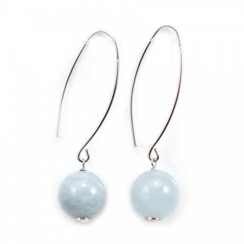 Earring silver 925 Aquamarine round 12mm x 2pcs 