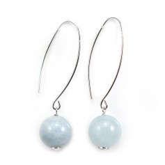 Boucles d'oreilles argent 925 aigue marine ronde 12mm x 2pcs 