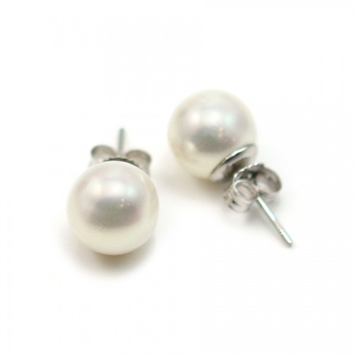 Boucles d'oreille  boule 10mm perle d'eau douce x 2pcs